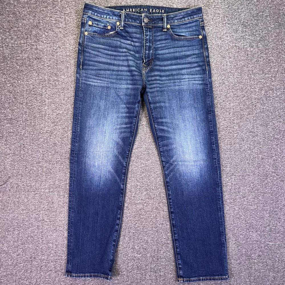 American Eagle Original Straight Jeans Mens 34x28.5 Blue Airflex+ Casual Stretch